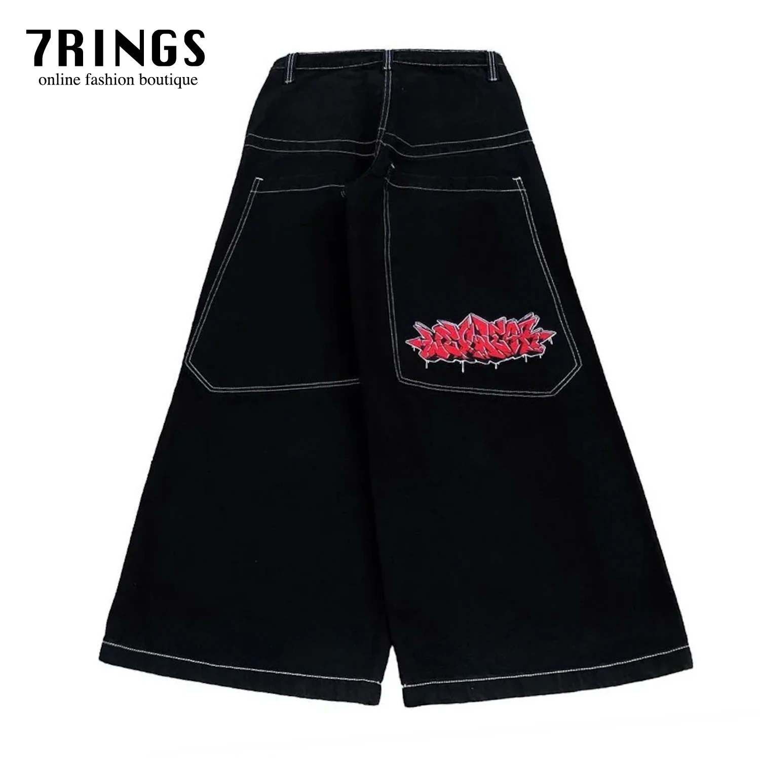 

7rings Trendy High Street Jnco Embroidery Demin Jeans for Men Women Hip Pop Loose Fit Wide Pants for Couple Middle Rise Jeans