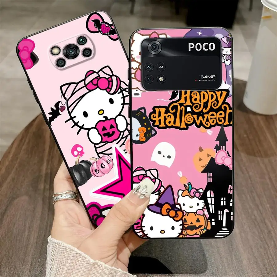 Custodia morbida per telefono posteriore per Xiaomi Poco F3 F4 F5 M5 X3 X4 X5 M3 M4 Pro C65 C51 C50 Rosa Hello Kitty Halloween