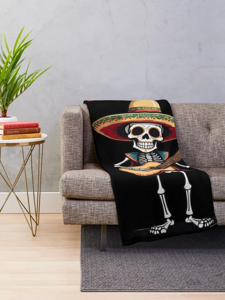 Skeleton with Guitar Funny Fiesta Mexican Throw Blanket Decorative Sofa Luxury St Blankets