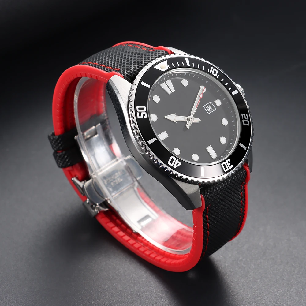 Nylon-Segeltuch-Gummi-Hybrid-Uhrenarmband 18/19/20/21/22/24mm für IWC, Tudor, Seiko, Omega mit Schmetterlingsverschluss – Detail 5
