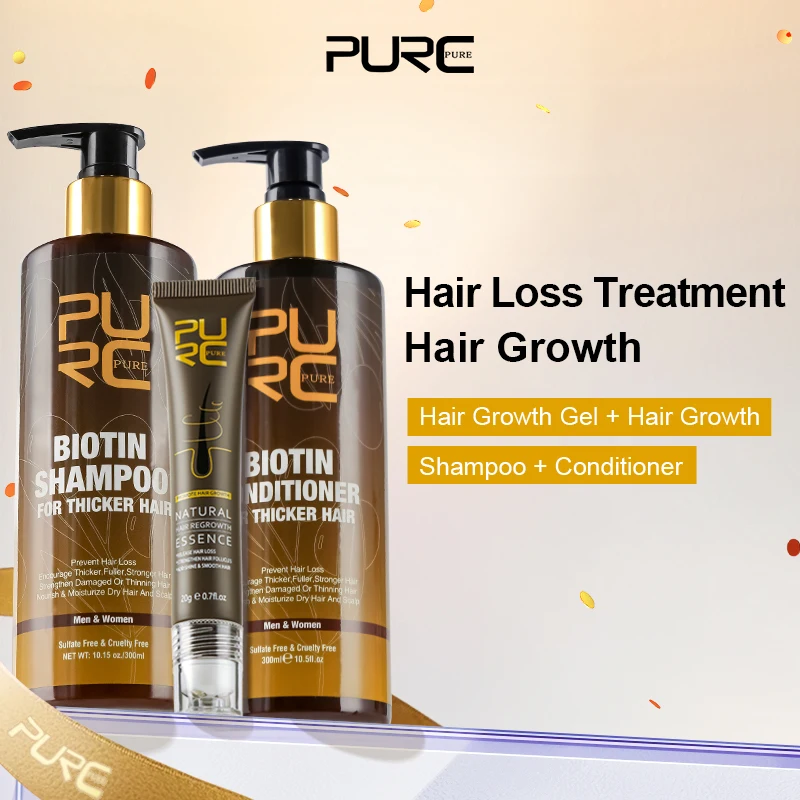 

PURC Шампунь-кондиционер с биотином и эссенция для роста волос с имбирем, набор для лечения выпадения волос, средства по уходу за волосами