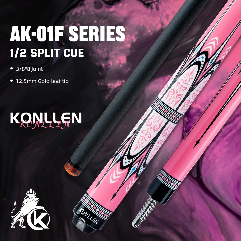 KONLLEN Pool cue with 12.5mm Tip Carbon Fiber Pool Cue Stick Low Deflection 3/8*8 pin for Women for Pink Billiard Cue