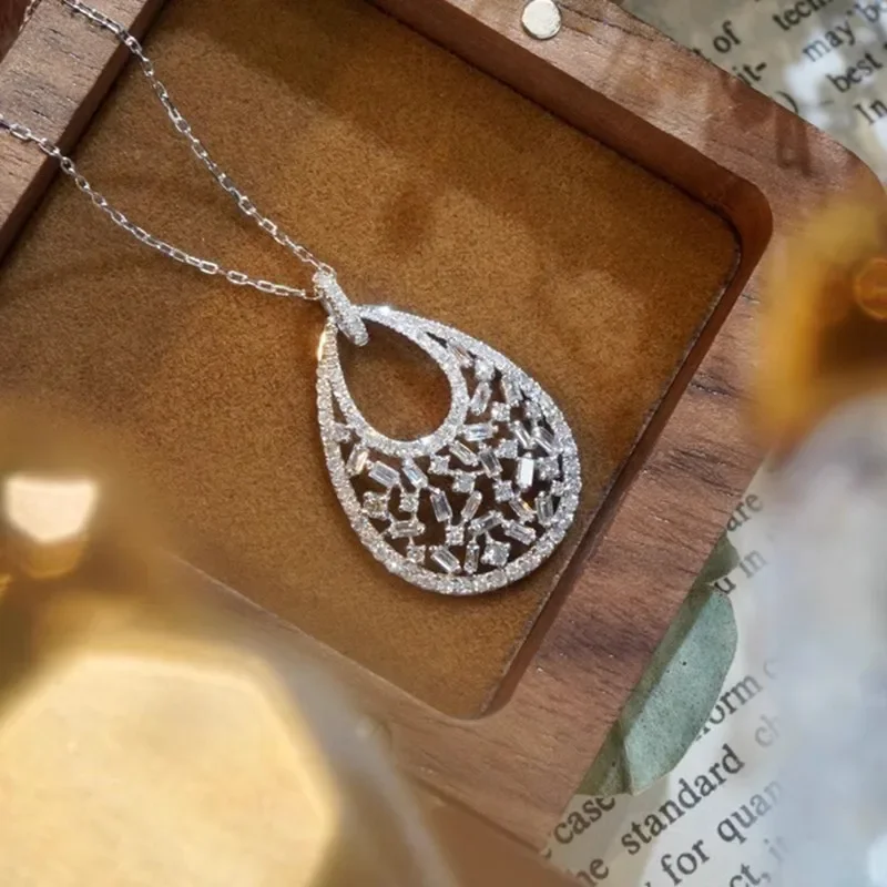 CAOSHI Luxury Drop-shaped Pendant Necklace Female Wedding Party Jewelry with Brilliant Zirconia Fashion Exquisite Accessories