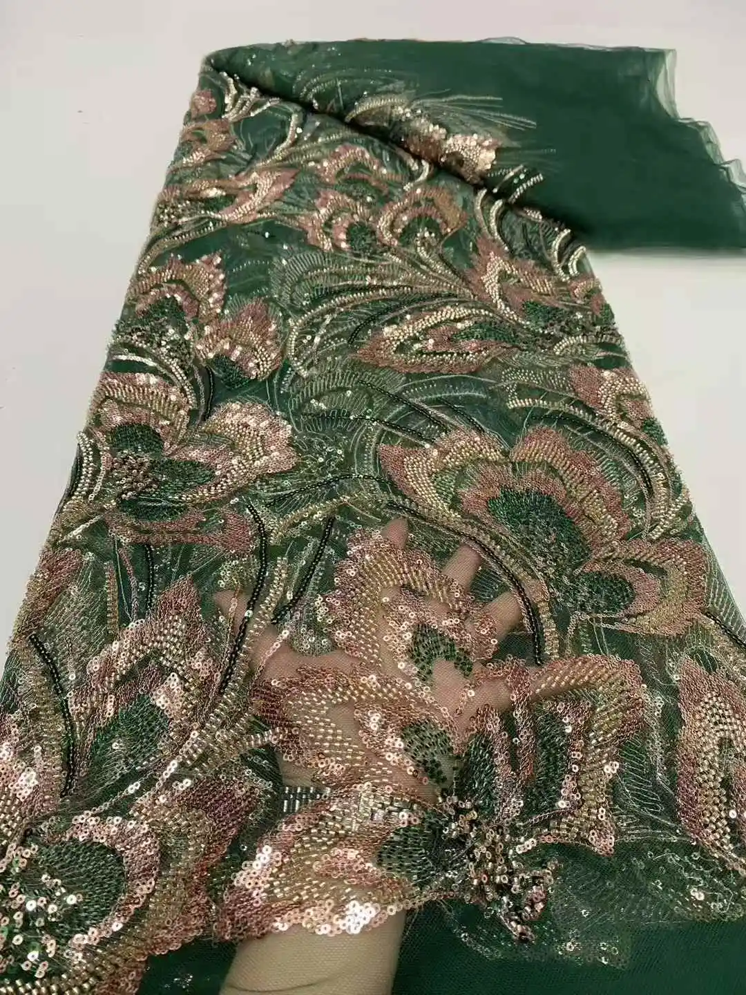 アフリカのレース生地高品質ビーズ付きナイジェリアレース生地結婚式用女性ドレスフレンチチュールレース生地-DP