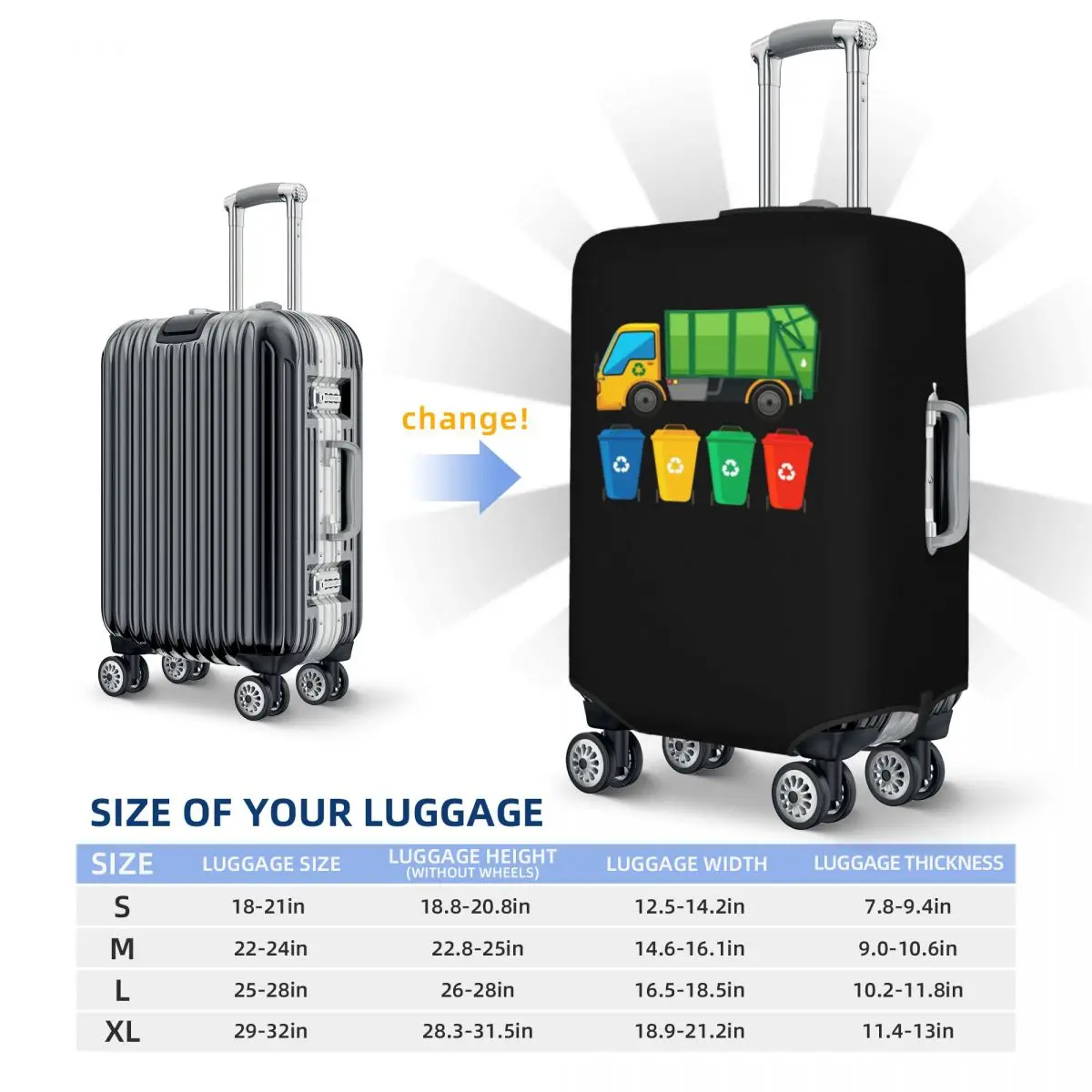 Garbage Truck Suitcase Cover Protection Elastic Trip Luggage Protector Covers for 18-32 Inch