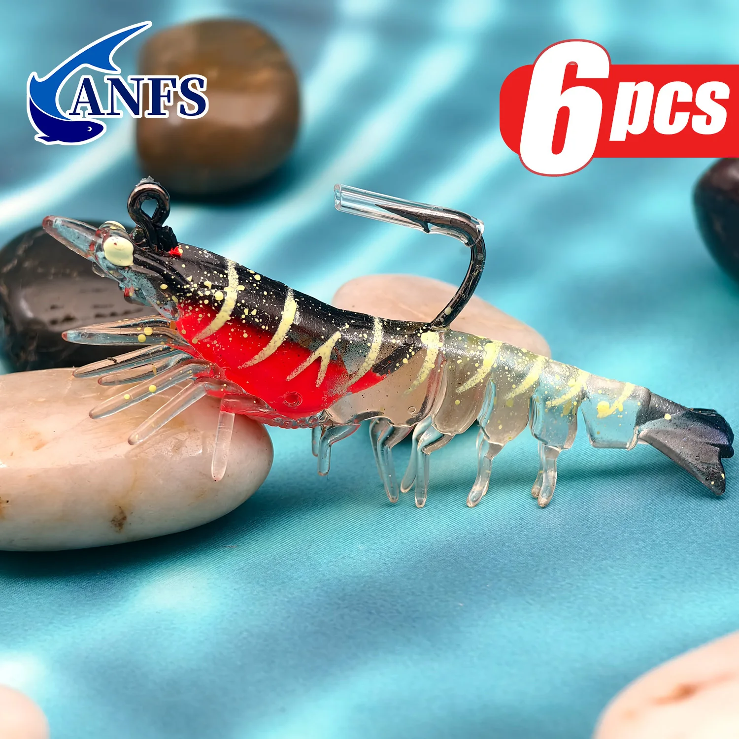 ANFS Soft Shrimp Lure Set, 6 Colors Shrimp Bait with Hooks - Fishing Tackles for Freshwater and Saltwater Bass, Trout, Catfish view 5