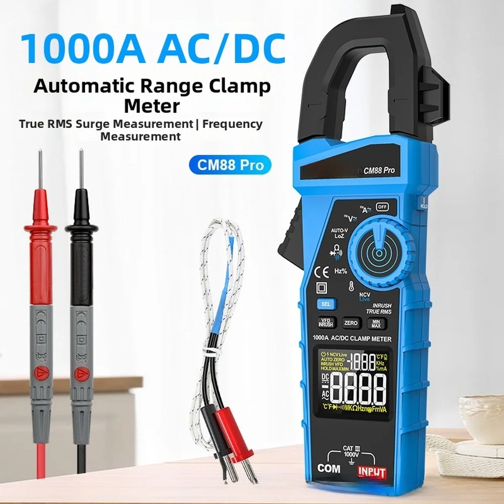 CM88pro Digital Clamp Meter 1000A AC DC True RMS Auto Range Non Contact Voltage Tester Multimeter For Electrical Repair Tool