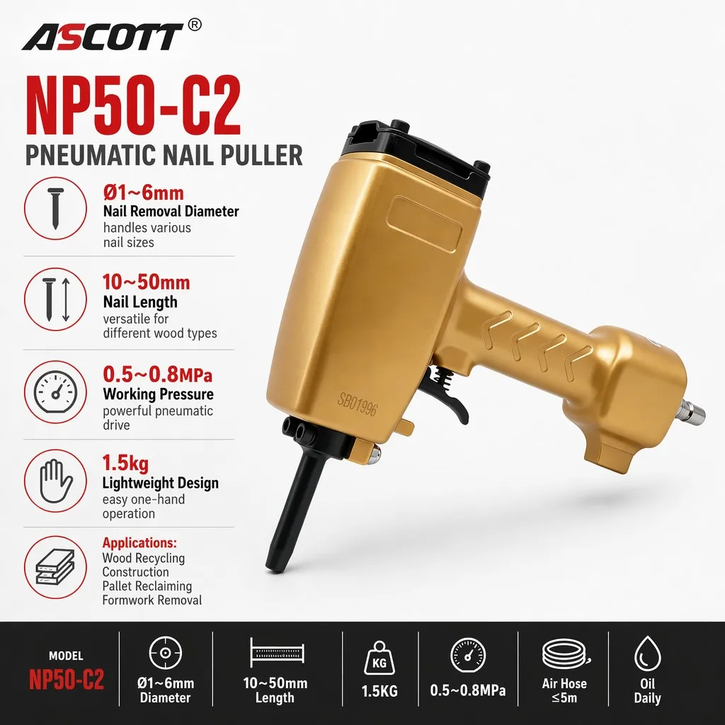Pneumatic Punch Nailer NP50-C2 Pneumatic Nail Puller for Removes Wood Fence Pallet 20-57mm Nails