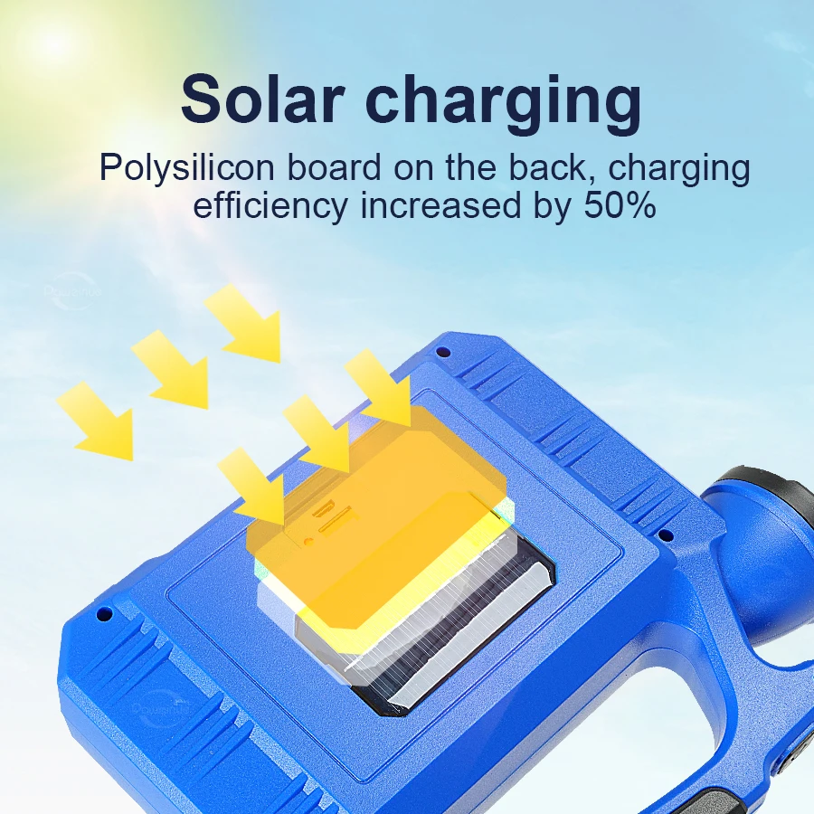 High Power Solar+USB Rechargeable Flashlight Strong Light Outdoor Long Range Searchlight Super Bright Portable Flood Light Torch