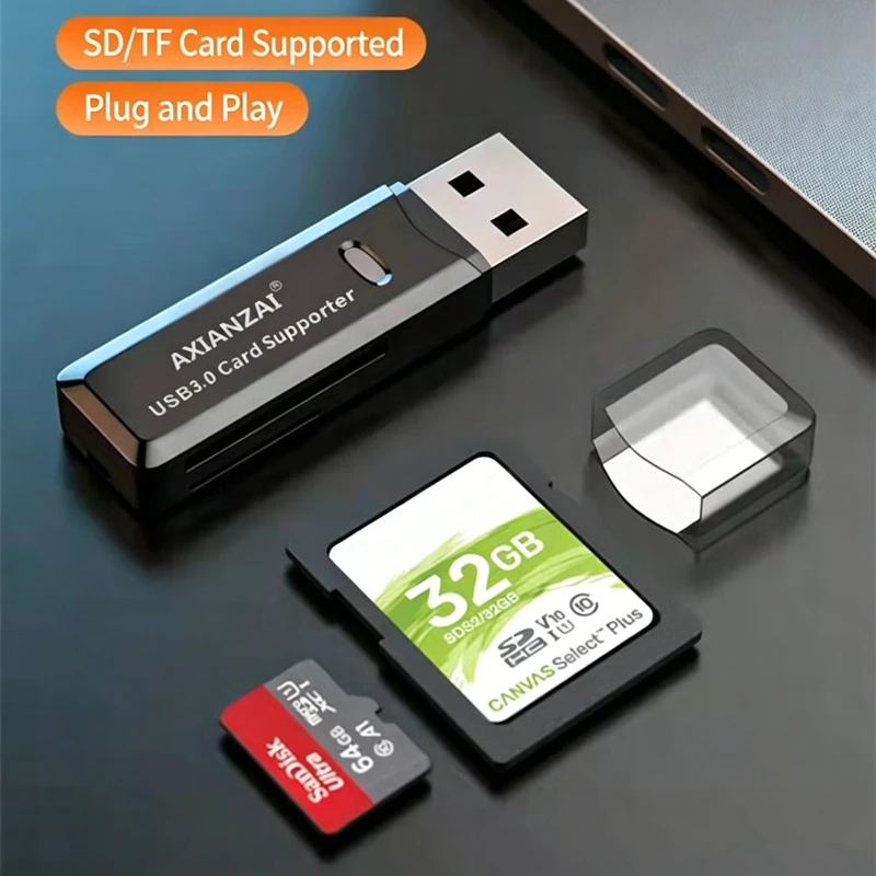 

USB 3.0 Card Reader, 5Gbps High Speed SD/TF/Micro SD Adapter, Up to 512GB, Plug and Play for Camera Laptop PC
