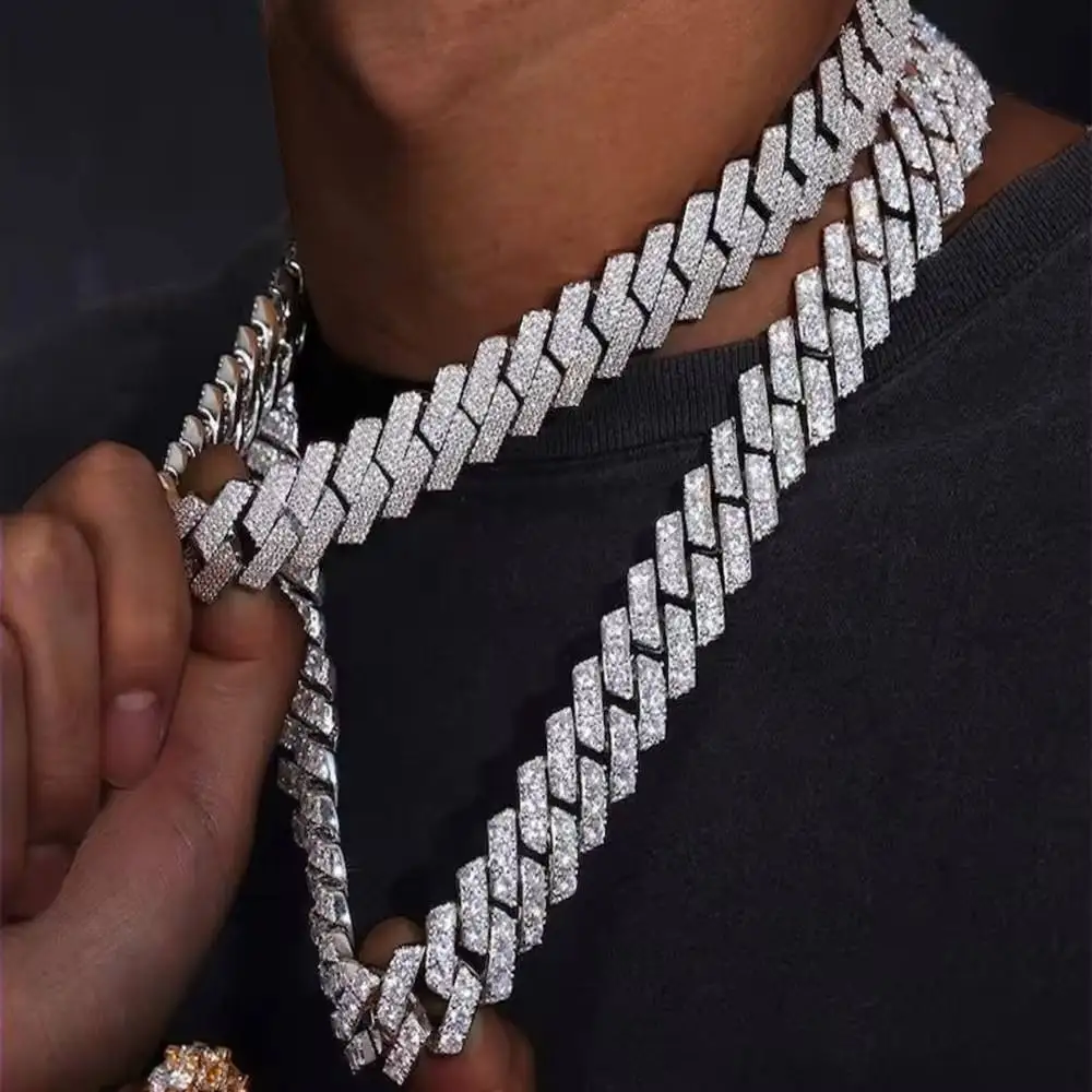 Customized Men's Hip Hop Cuban Link Chain Jewelry 925 Sterling Silver Moissanite VVS D Color Diamond Inlaid Popular Cuban Chain