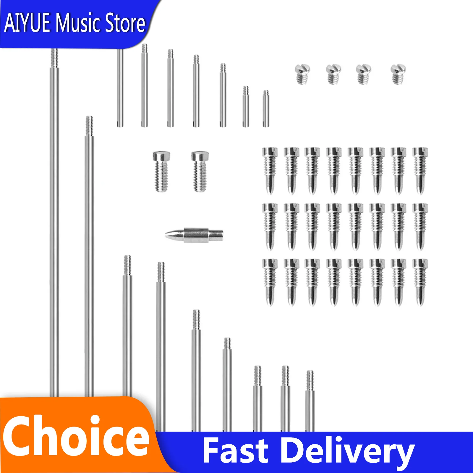 Alto Saxophone Accessory Set 16 Threaded Shaft Rods + 32 Small and Large Screws + 1 Tapered Shaft Peg Replacement Accessories