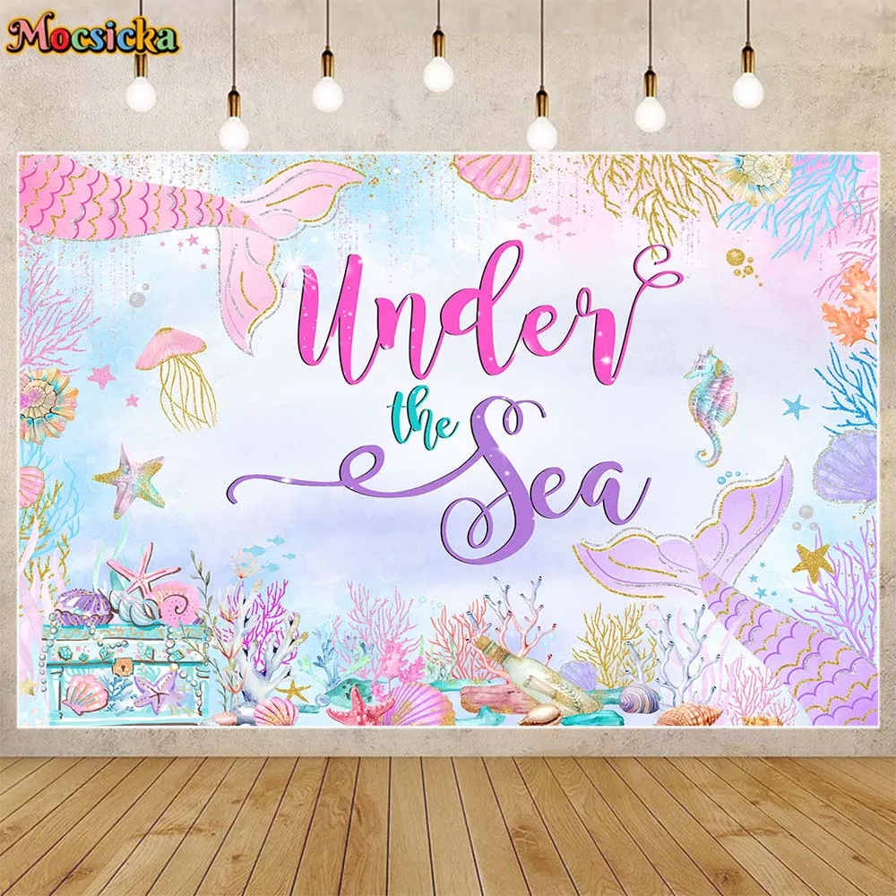 

Mocsicka Under The Sea Photo Background Mermaid Theme Girl Birthday Party Decoration Baby Shower Backdrop Photocall Props Custom