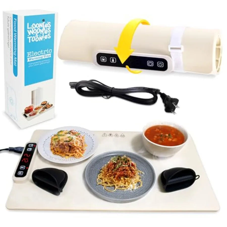 

Electric Warming Mat for Food Full-Surface Food Warming Mat Adjustable Temperature Black Mitten Holders Easy to Clean Kitchen C