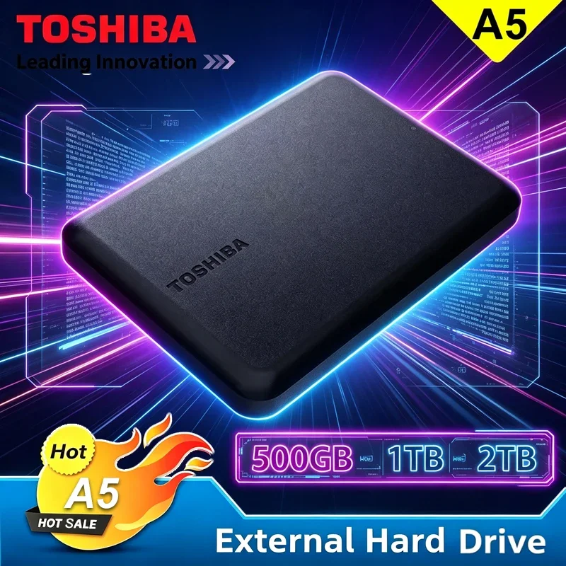 Toshiba A5 Series Portable External Hard Drive Black USB 3.2 Gen1 High Speed 500GB 1TB 2TB  For Mac Windows