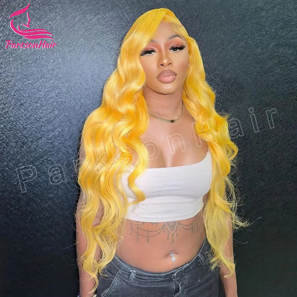 Yellow 13x4 13x6 Transparent Lace Frontal Wig Brazilian Straight 613 colored Human Hair T Part Lace Front Wigs Pre Plcuked 250%