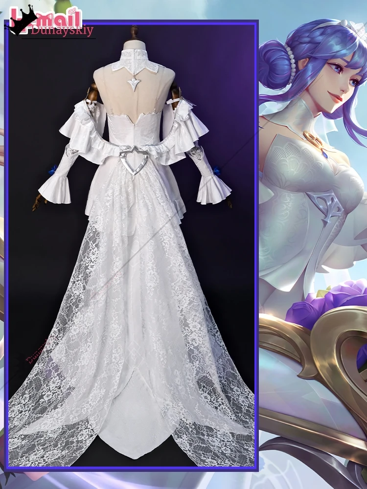 LOL كريستال روز سونا تأثيري حلي لعبة دوري الأساطير لعب الأدوار الملابس الأبيض Bodycon فستان شعر مستعار مجموعة أنيمي زي الحفلات-6