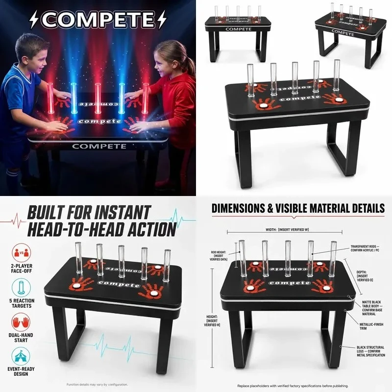 Two Person Electronic Reaction Game Table with 5 LED Lights Handprint Speed Challenge Toy for Kids and Family Gatherings