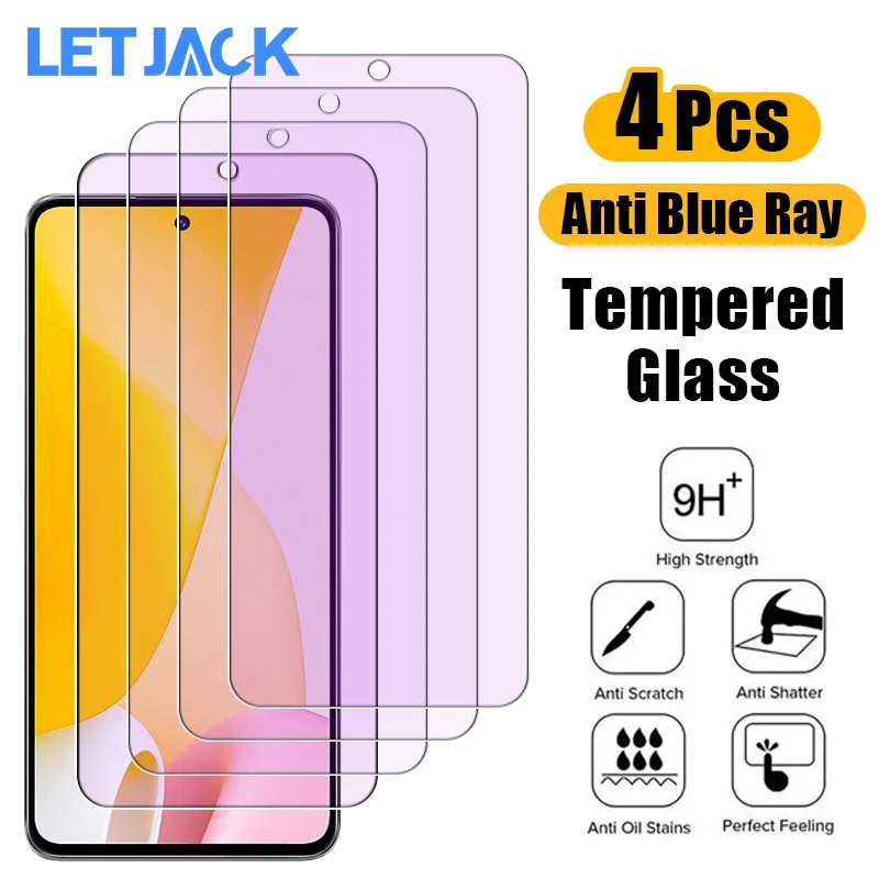 

4Pcs Anti Blue Ray Glass Screen Protector for Xiaomi 12 11 Lite Poco M5S M4 F5 F4 F3 X4 X3 GT 12T 11T 10T 9T Pro Tempered Glass