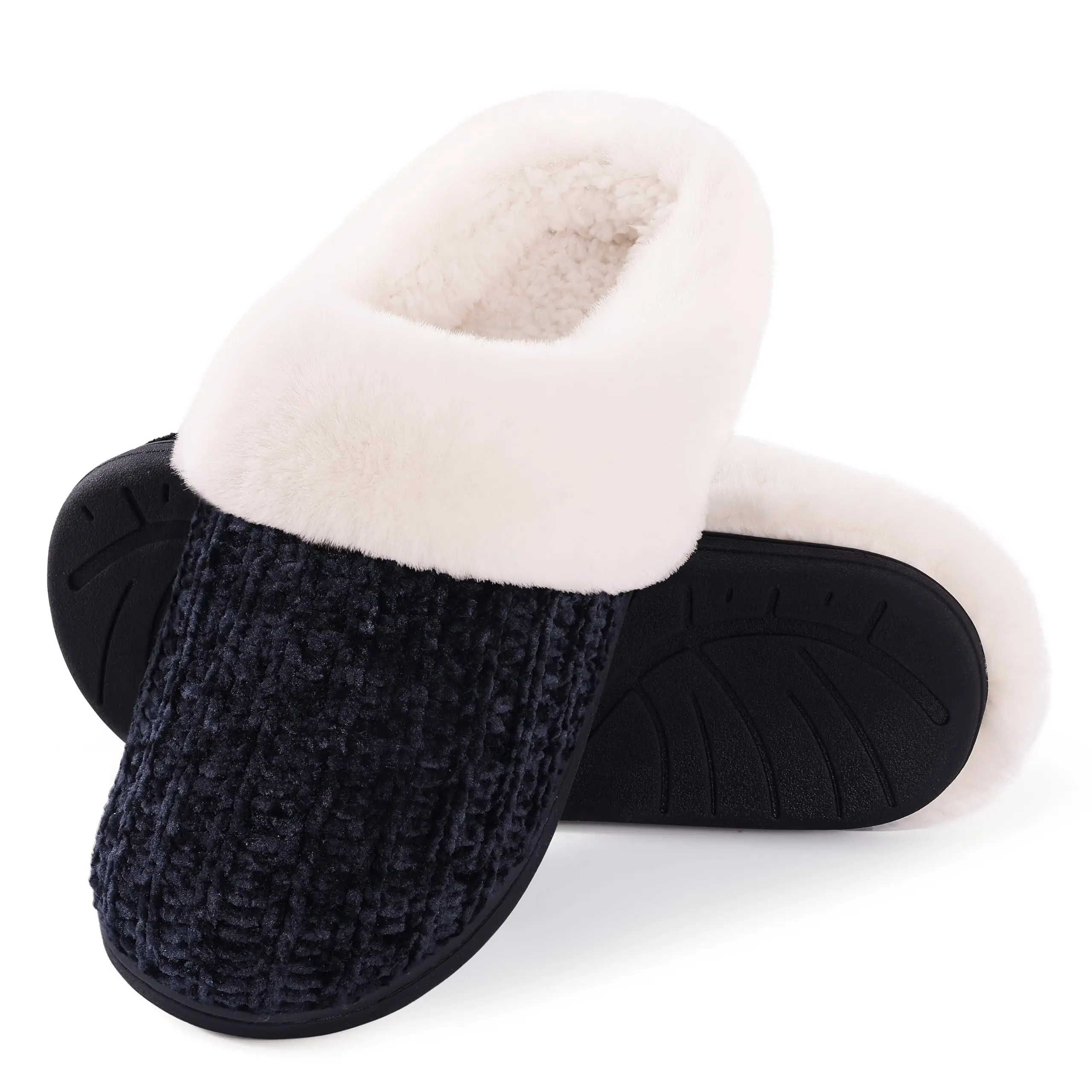 Crestar Women Winter House Slippers Warm Knit Fleece Lined Furry Slippers Lady Indoor Soft Comfort Plush Slides With Memory Foam