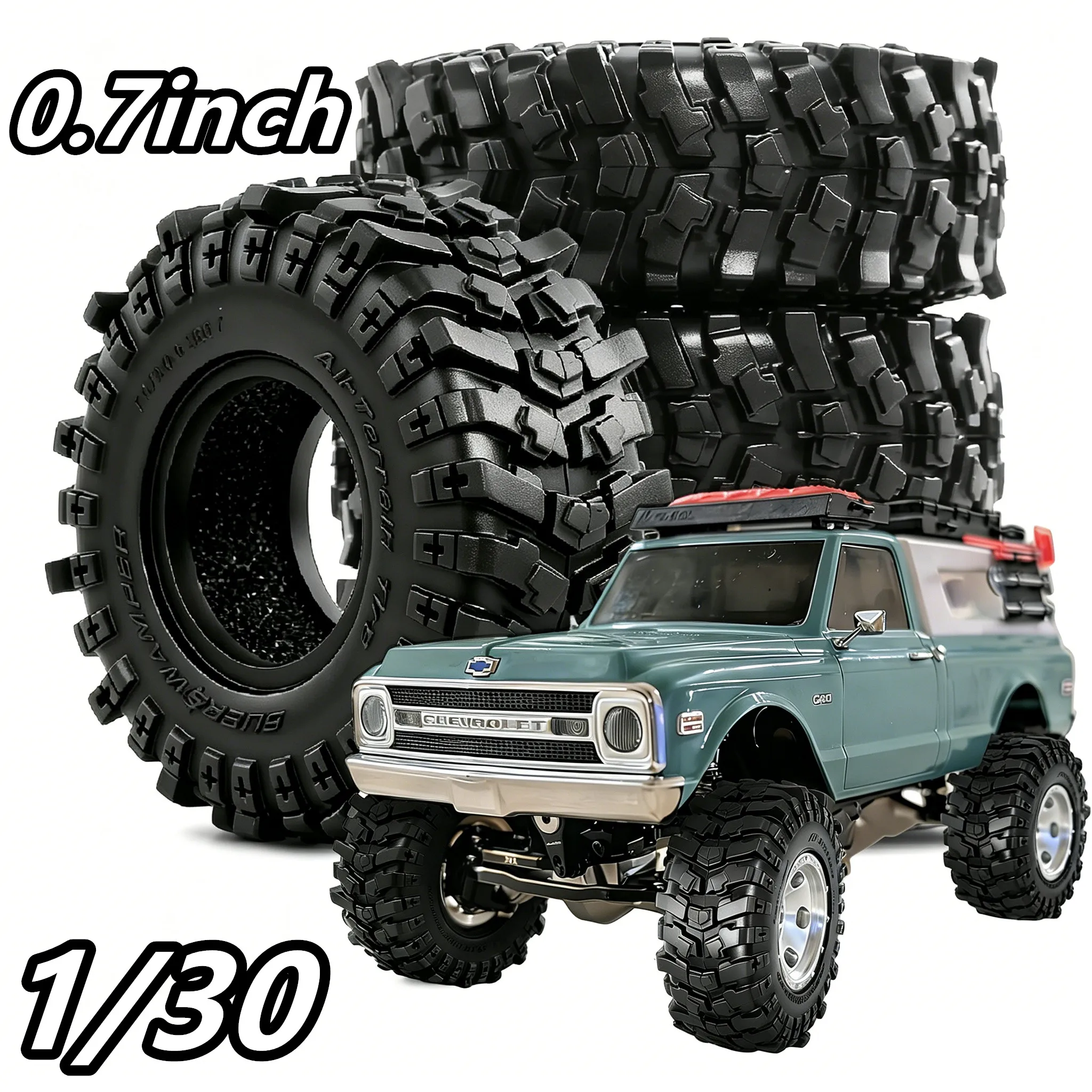 1/30 Scale RC Crawler Tires 40mm 0.7in Soft Rubber All-Terrain Tyres for 1/32 Rock Mud Car Axial SCX30 Redcat Ascent-32 Upgrade