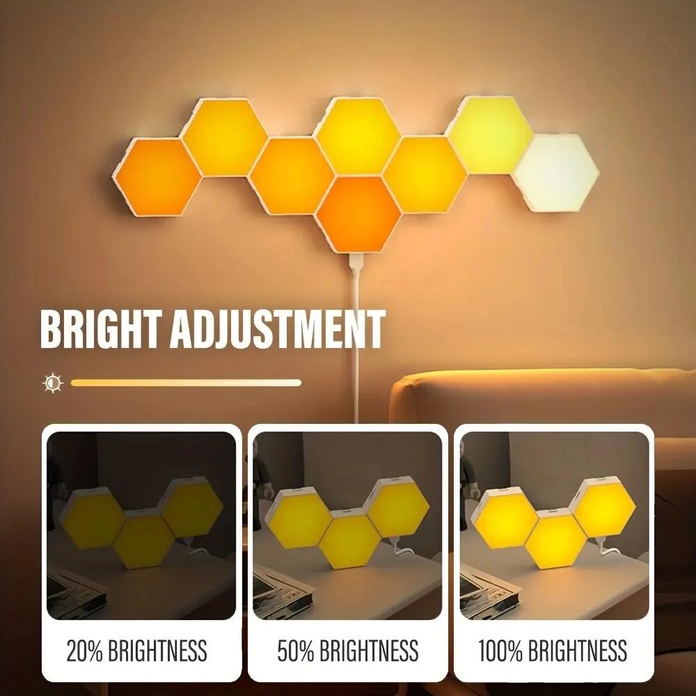 Imagem -04 - Hexagonal Led Cor Mudar Night Light Colorido Hexagonal Wall Light Forma Dyi Música Ritmo App Sala de Jogos Quarto Inteligente