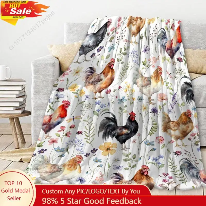 

JOOCAR Chickens Blanket | Plush Chicken Wildflowers Blanket | Chickens Farm Lover Blanket for Couch Bed Sofa | Chickens Decor fo