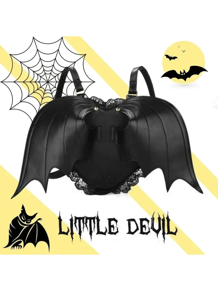 גב שחור תיק גב שחור קטן שד harajuku גותי lolita בצורת לב כנפיים וינטג 'תיק ילקוט Y2k בנות