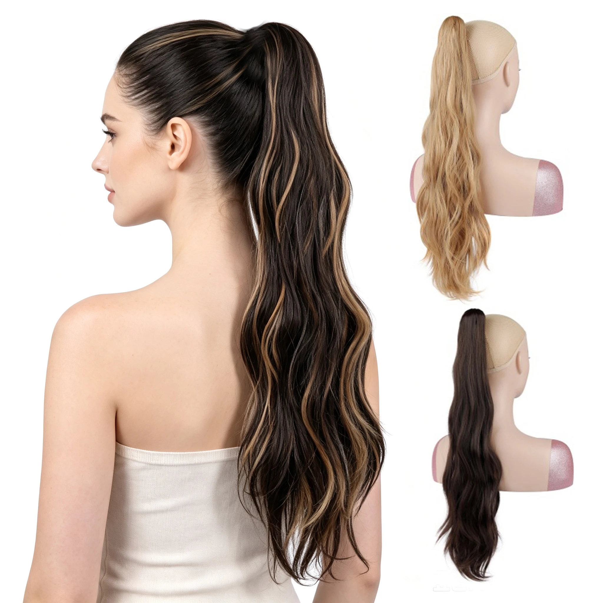 Ponytail Extension Women Long Wavy Claw In Ponytail Wig Soft Water Wave Synthetic Fashion Hair Accessory