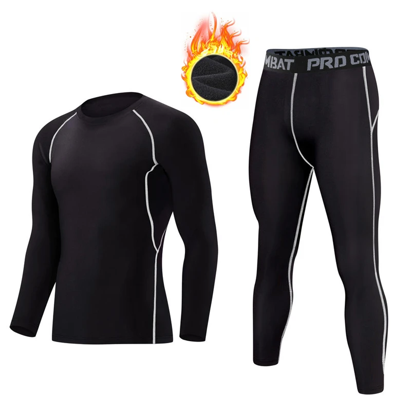 

Fashion Men‘s Thermal Nnderwear Sportswear Fitness Clothing Long Sleeve Shirts Leggings Warm Compression Sports Sets