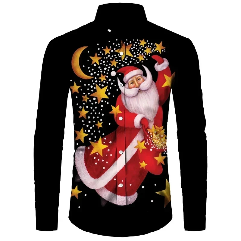 

Men's Shirts Father Christmas Gift Hawaiian Shirt For Men Tops 3d Printed Holidays Clothing Men's Long Sleeve Turndown Shirts