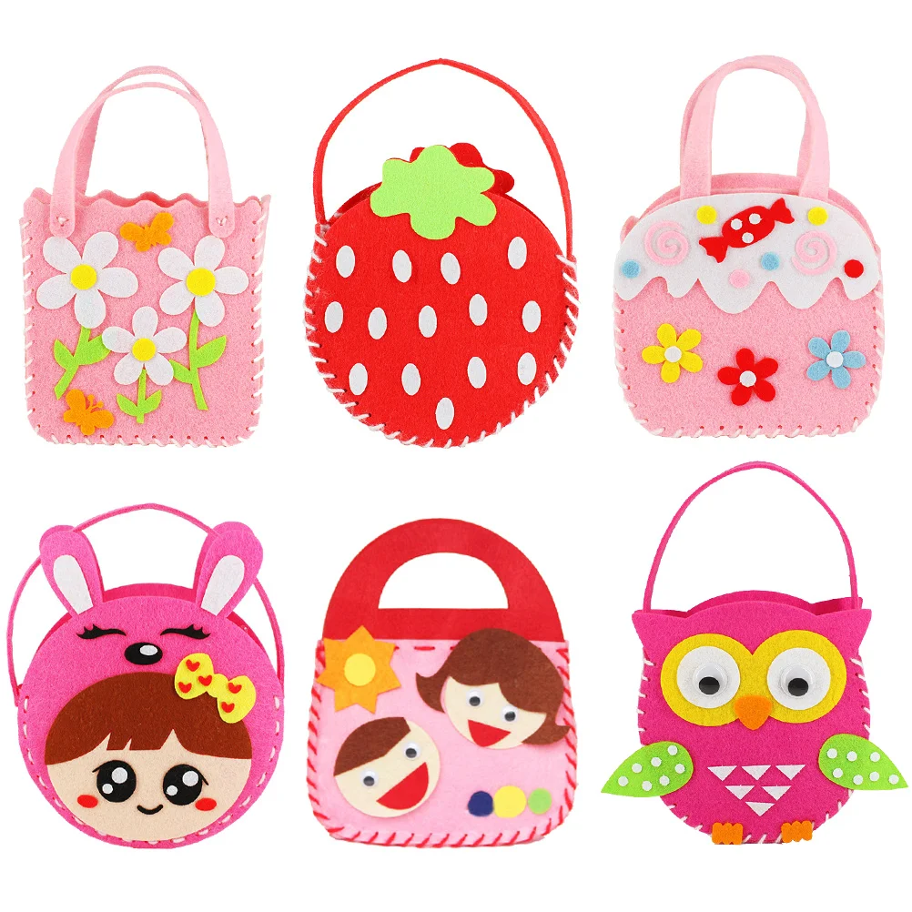 

6 Sets Non-woven Bag Toddler Toys for Girls Felt Kit DIY Sewing Craft Kits Handmade Kids Handbag Making Child Educational