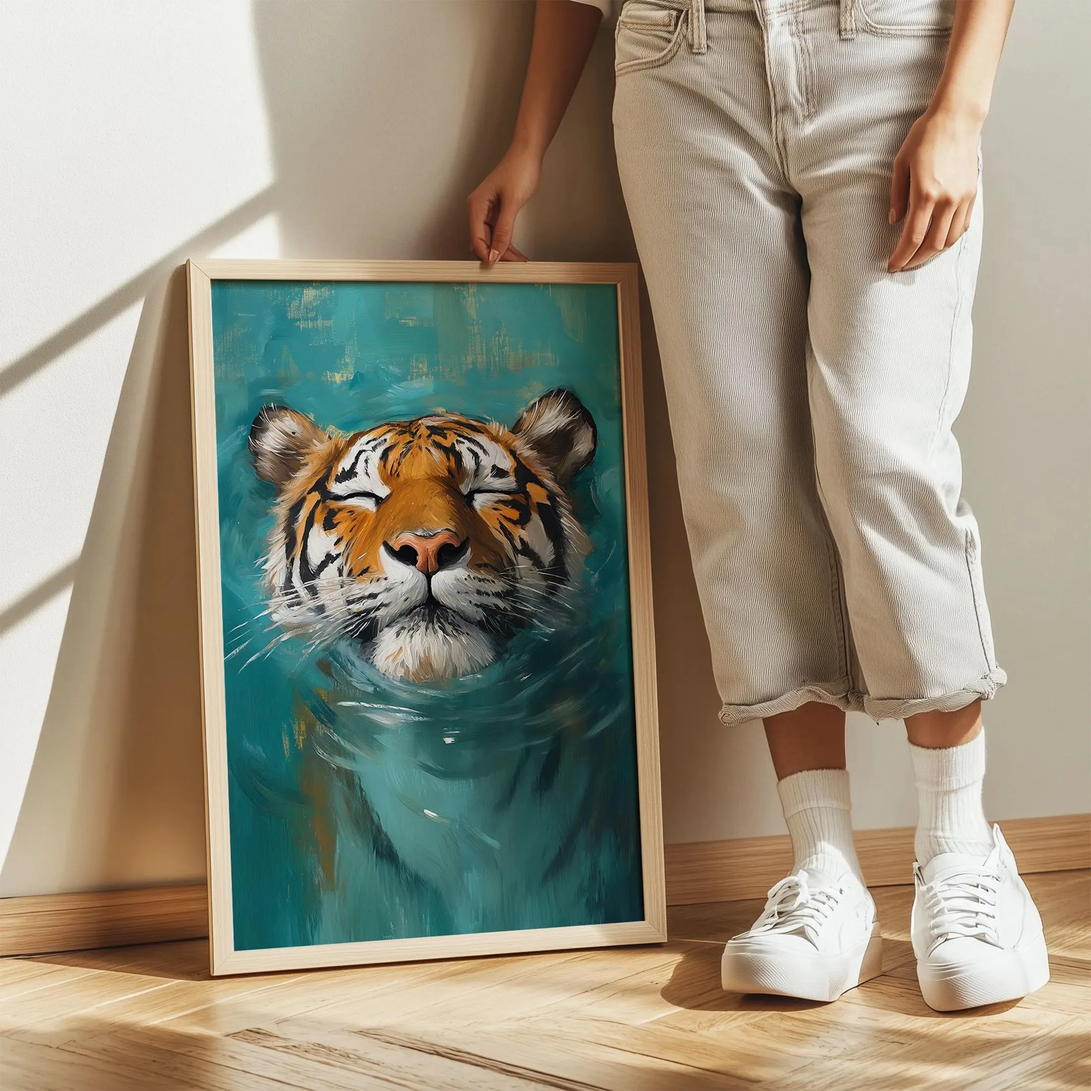 

Tiger Mural Wildlife Wall Art Majestic Tiger in Water Canvas Poster Jungle Boho Home Decor Animal Art for Bedroom Living Room