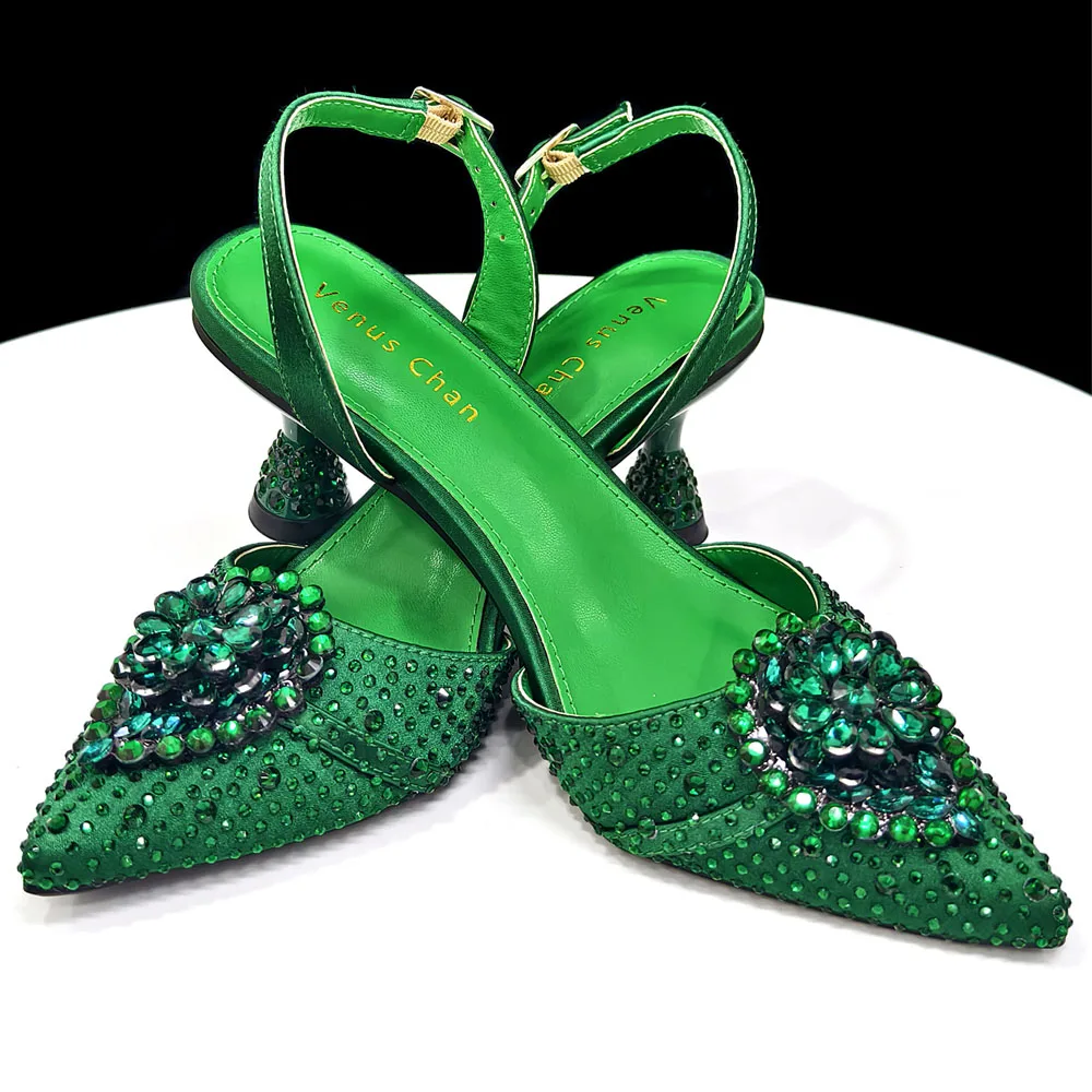 Venus Chan Blaue Strassbesetzte Bequeme High-Heel-Schuhe und Tasche im Modestil mit spitzer Zehenpartie für Damen oder als Pendler-Schuhe – Detail 21