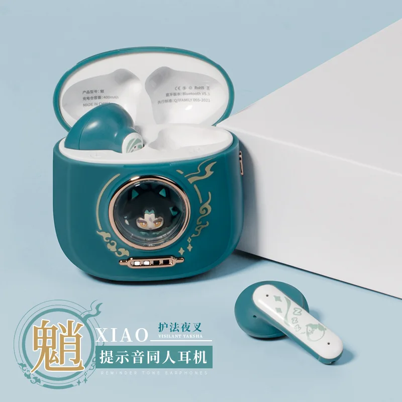 

Genshin Impact ambitus xiao коллеги с квадратным элементом, Bluetooth-гарнитура, беспроводные Bluetooth-наушники-вкладыши, подарок на день рождения