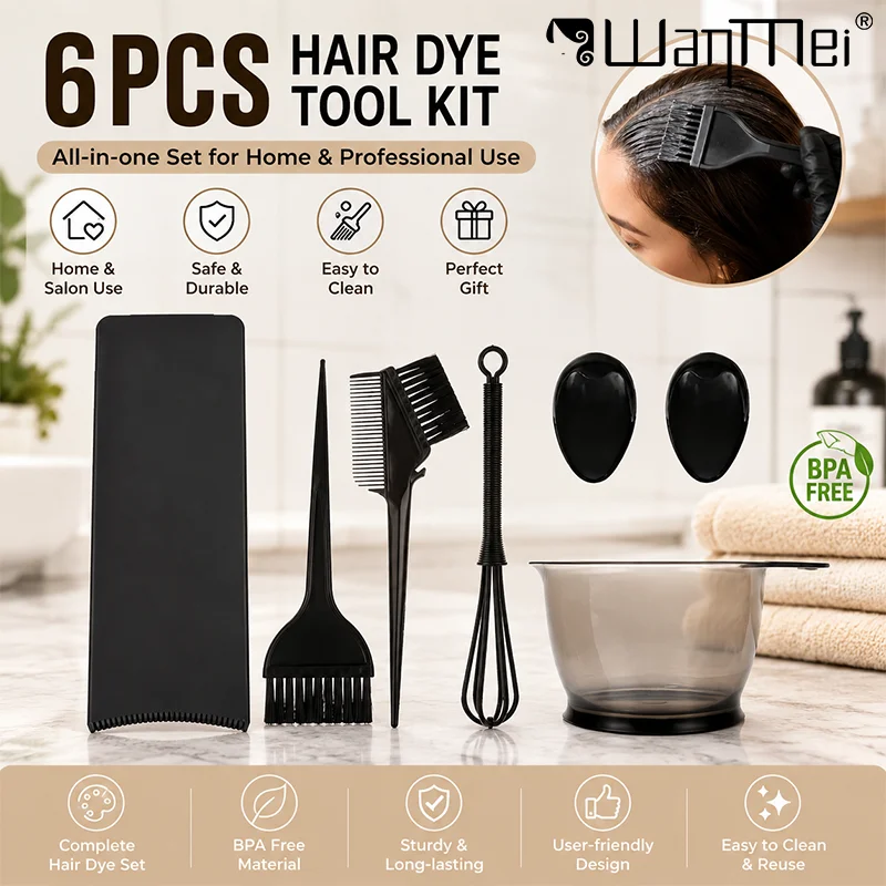

7Pcs Hair Coloring Kit Home Salon Hair Dyeing Brush Bowl with Cape Ear Caps Whisk Applicator Comb Hair Tint Bleaching Styling