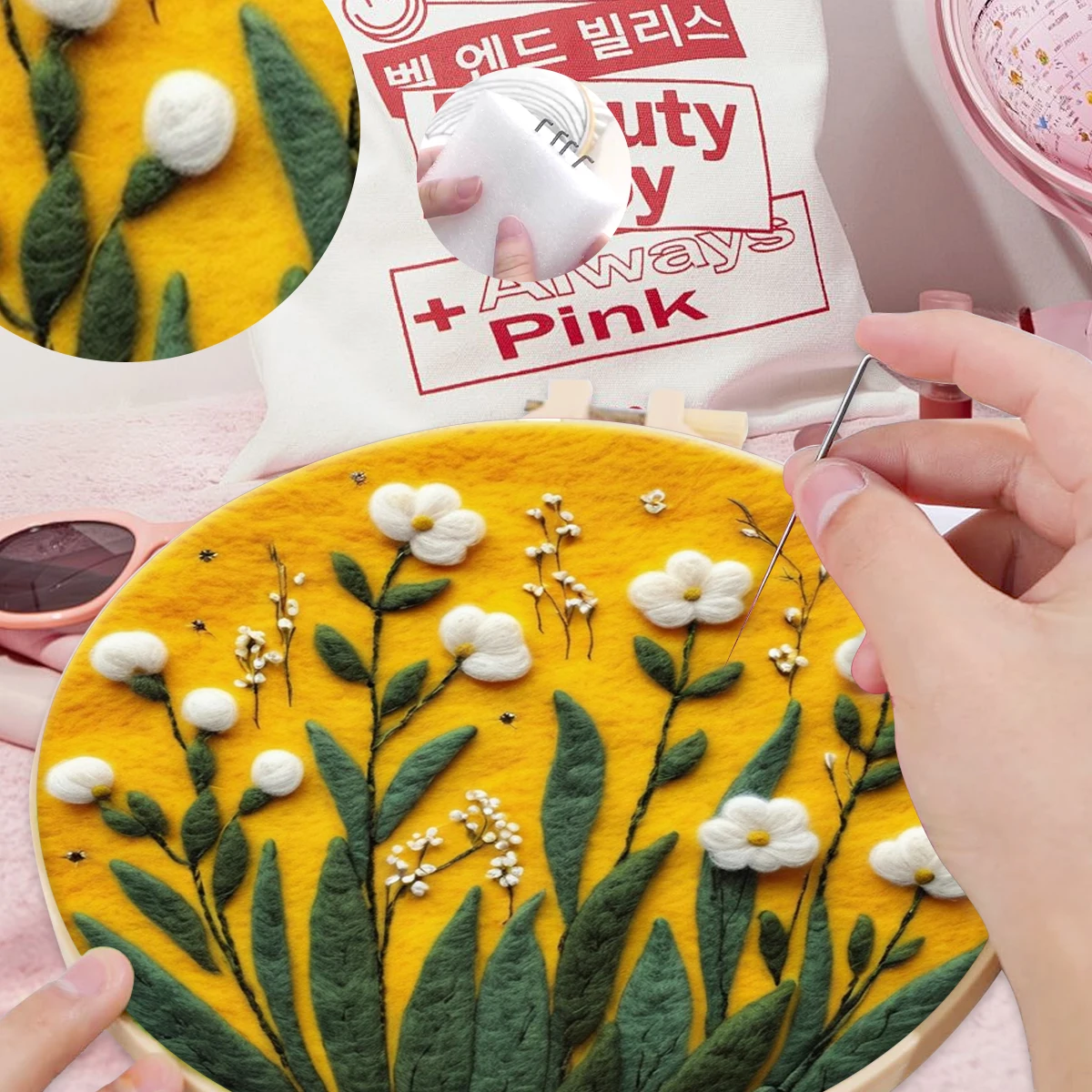 

SDOYUNO Wool Felt Package Beginners Painting Handicraft Felt Needlework felt Diy Craft Kit Crafts supplies adults Stitch flowers
