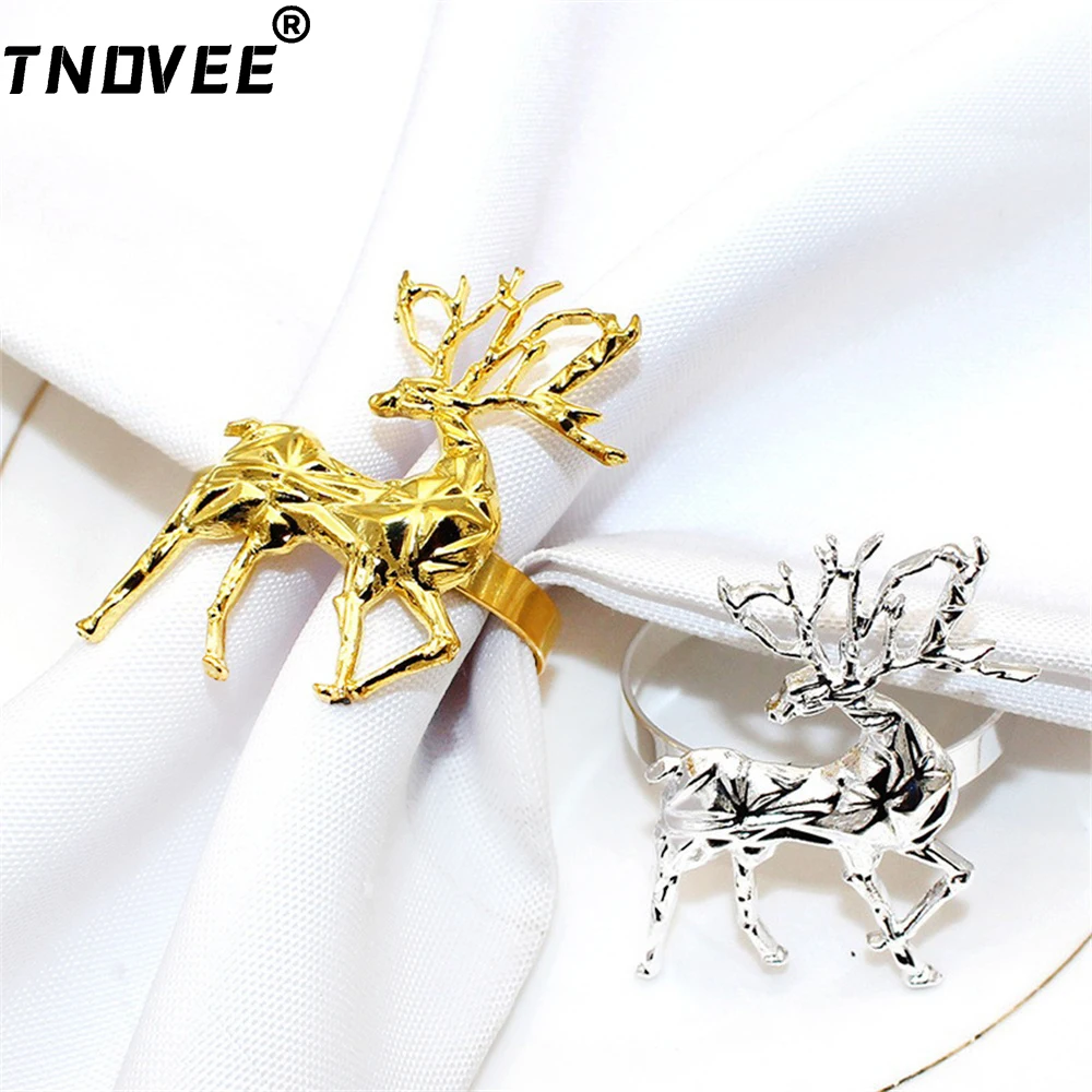 6Pcs Christmas Deer Napkin Rings Xmas Snowfalke Napkin Ring Holders Reindeer Napkin Buckle for Christmas Party Wedding Decor