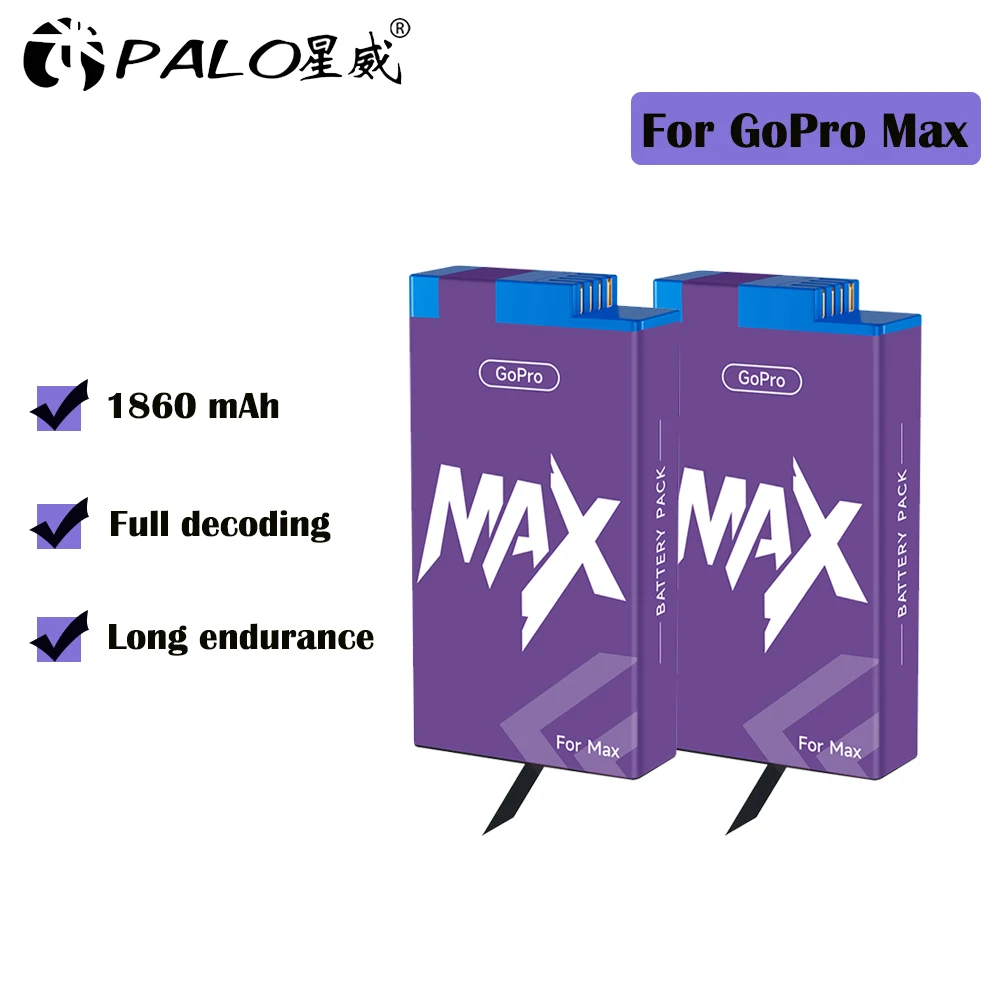 1860mAh Battery for Gopro Max Rechargeable Lithium Battery for Go Pro Max 360 Action Camera Batteries Accessories High Capacity