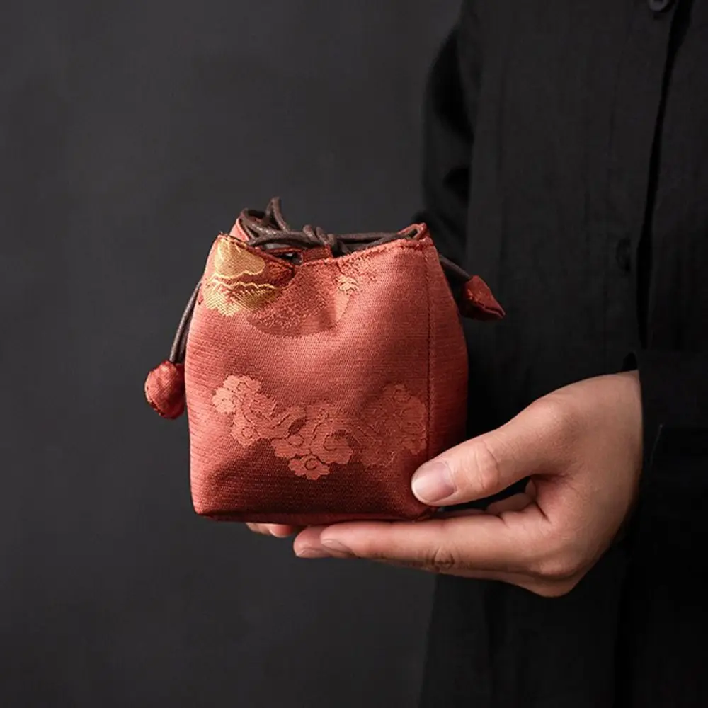 Chinese Style Brocade Tea Set Storage Bag Thickened Embroidered Teapot Storage Bag Kettle Storage Bag Vintage Style