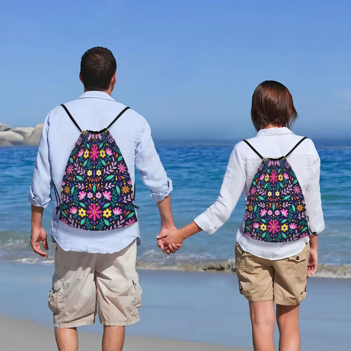 Sac à dos de rangement de fleurs mexicaines personnalisées pour hommes et femmes, motif d'art Kanomi, sac à cordon de proximité, léger, sport, salle de sport