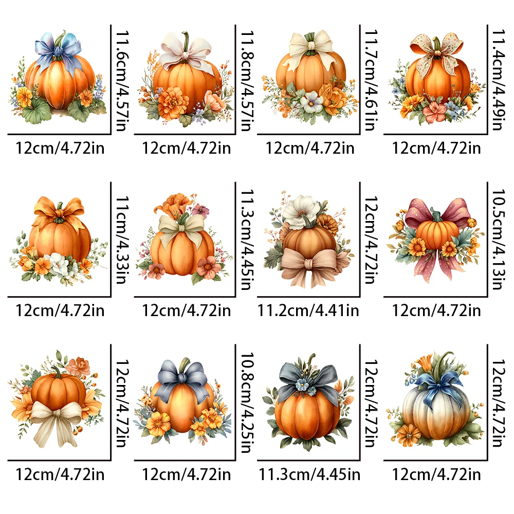 12 قطعة من ملصقات نقل الحرارة على شكل يقطين - ورقة القيقب مع ملصق فينيل بنمط اليقطين وأنماط الهالوين