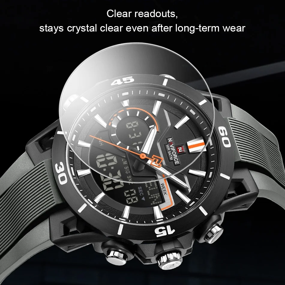 NAVIFORCE Men's Dual Display Sports Watch Analog-Digital Chronograph Alarm Stopwatch Dual Time Zone LED Luminous Waterproof