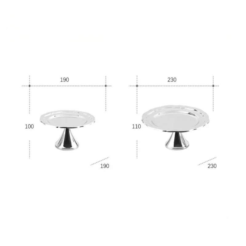 Luxury Silver Dessert Plate, High Foot Stainless Steel Dish, Serving Plates, Fruit Bowl for Cake, Home Decoration, Kitchen Table