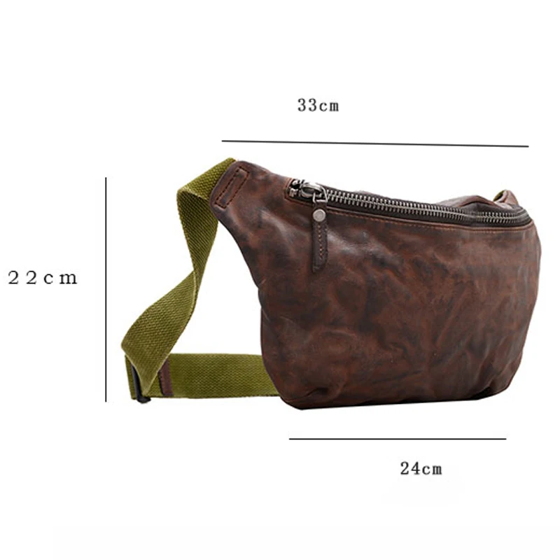 AETOO  First layer cowhide Fanny pack handmade retro leather backpack Crossbody bag May Khaki trend casual chest bag for men