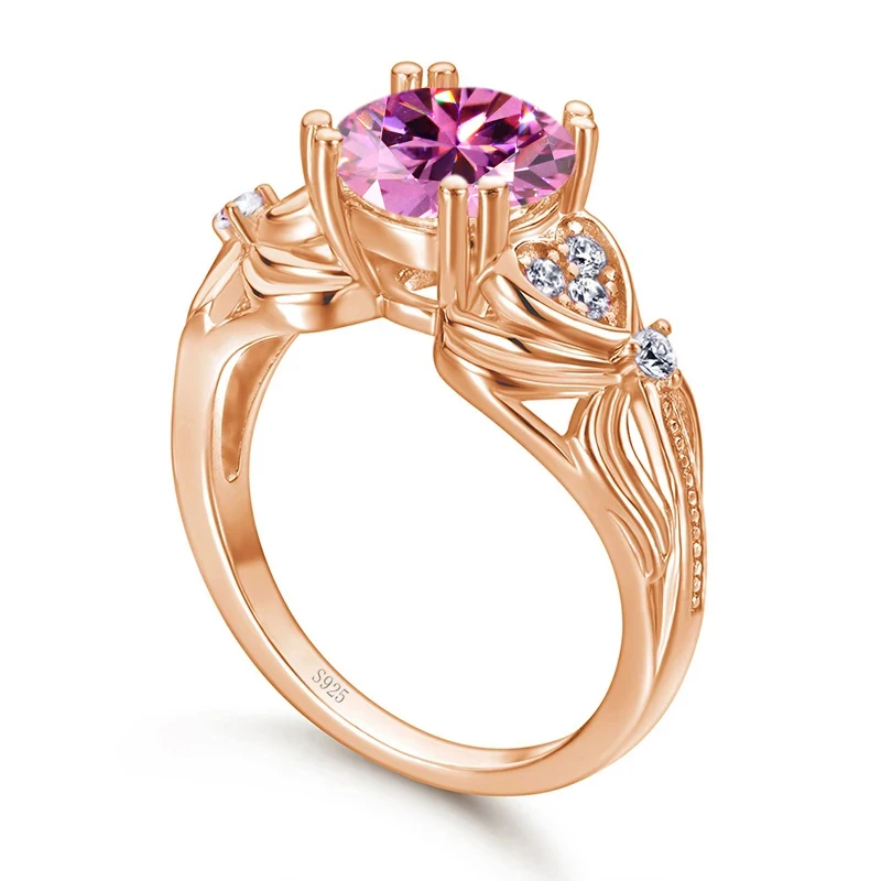 JoyceJelly Anel de prata esterlina 925 banhado a ouro rosa com 2CT 8MM Moissanite joias de diamante para casamento excelente design