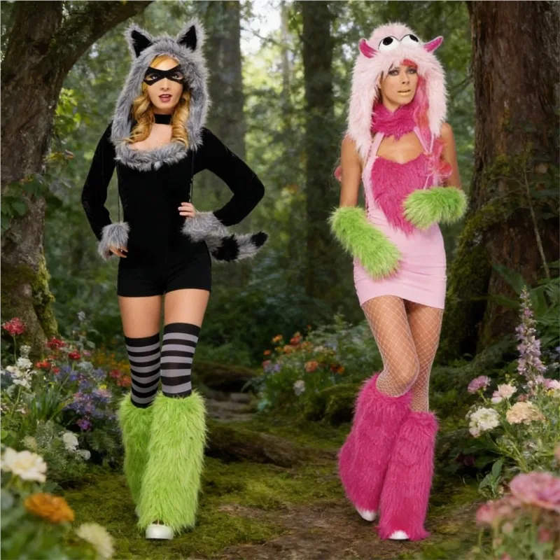 Disfraces de Cosplay de gato lobo grande, traje de fiesta para chica, Sexy, escenario de invierno, mujer, tigre, mapache, zorro, ropa de Navidad, uniforme de Halloween