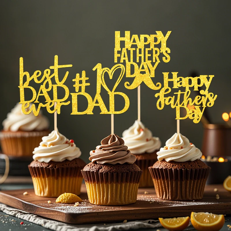 YOMDID 24 Uds. Adornos para cupcakes del Día del Padre, decoraciones para pasteles felices, los mejores selecciones para cupcakes del Día del Padre y papá, suministros de decoración para pasteles