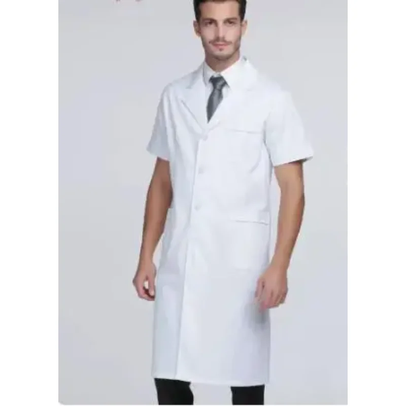 Uniforme médico para hombre, bata de laboratorio blanca, bata larga de primavera, trabajo hospitalario