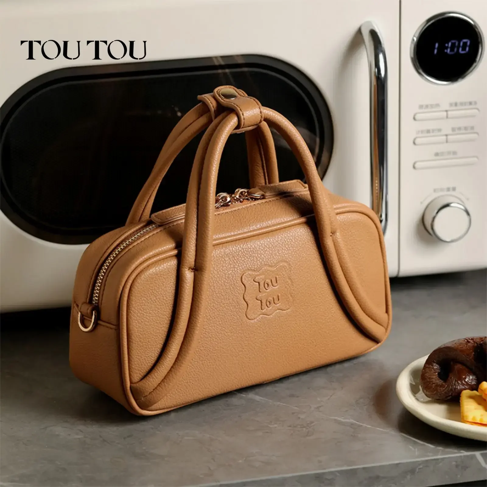 

TOUTOU Women Bowling Bag Mini Replica Litchi Pendent Shoulder Strap Designer Brand Crossbody Cosmetics Handbag Christmas Gift